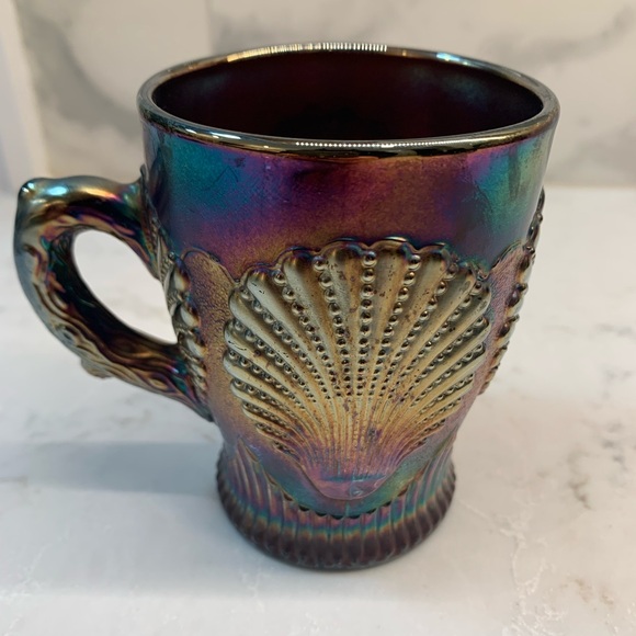 Vintage Dungan Iridescent Carnival Shell Design Glass Mug - Picture 2 of 9